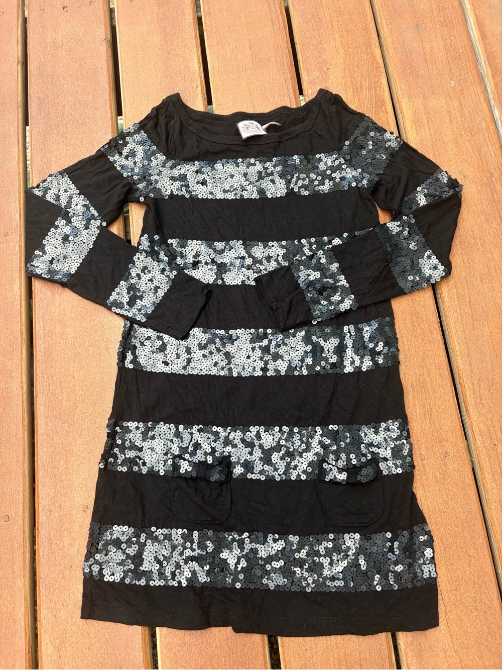 Juicy Couture Black Long Sleeve Mini Dress with Silver Sequins Y2K Vintage